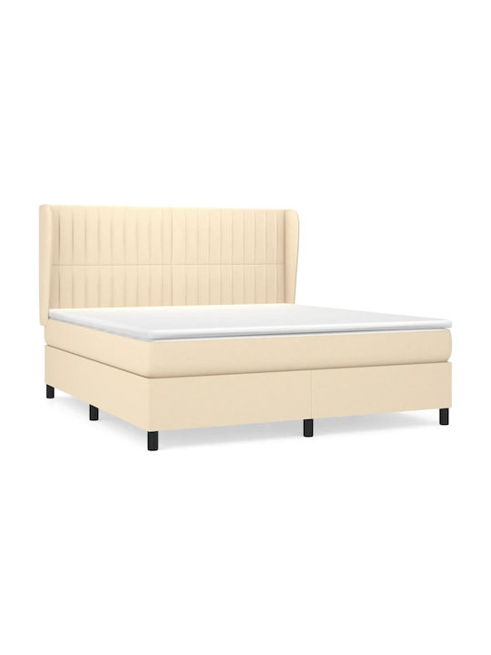 Легло Куинсайз Дървено Крем с Ламели & Матрак 160x200см