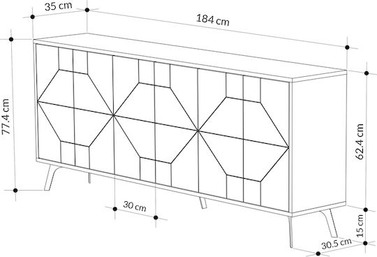 Буфет Dune Дървен Антрацит 184x35x77.4см