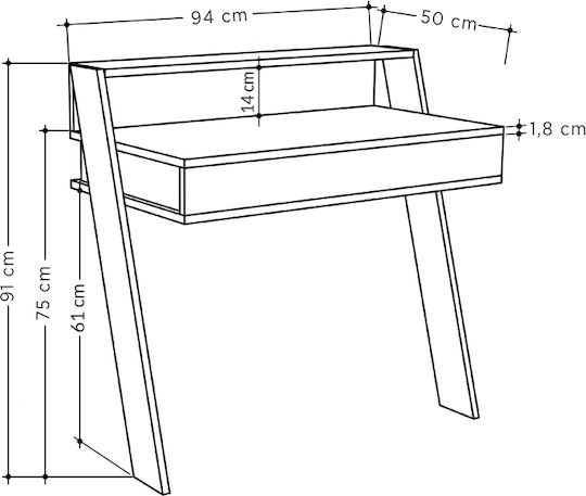 Secretary Desk Cowork Wooden Beige 94x50x91cm