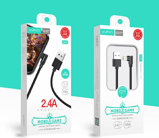 Xipin LX17 Angle (90°) USB 2.0 Cable USB-C male - USB-A Μαύρο 1.2m