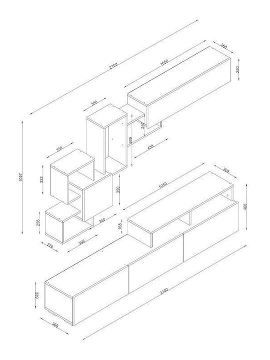 Unitate TV pentru sufragerie Stamatia White / Walnut L210xA36.8xÎ46.8buc