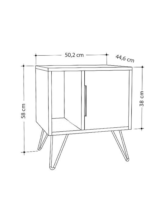 Glynn Wooden Bedside Table with Metallic Legs 50.2x44.6x58cm