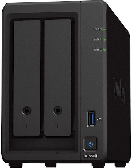 Synology DiskStation DS723+ NAS Tower με 2 θέσεις για HDD/M.2/SSD και 2 θύρες Ethernet