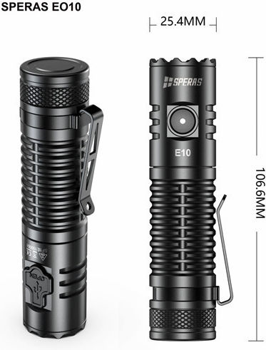 Speras Rechargeable Flashlight LED IP67 with Maximum Brightness 1300lm SP-E10