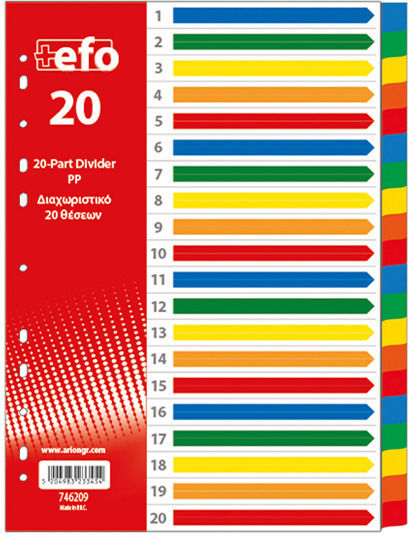 +Efo Пластмасови Разделители за Документи A4 с Дупки 20бр Числови 1-20