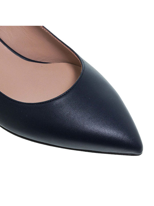 Mourtzi Leather Pointed Toe Navy Blue Low Heels with Strap
