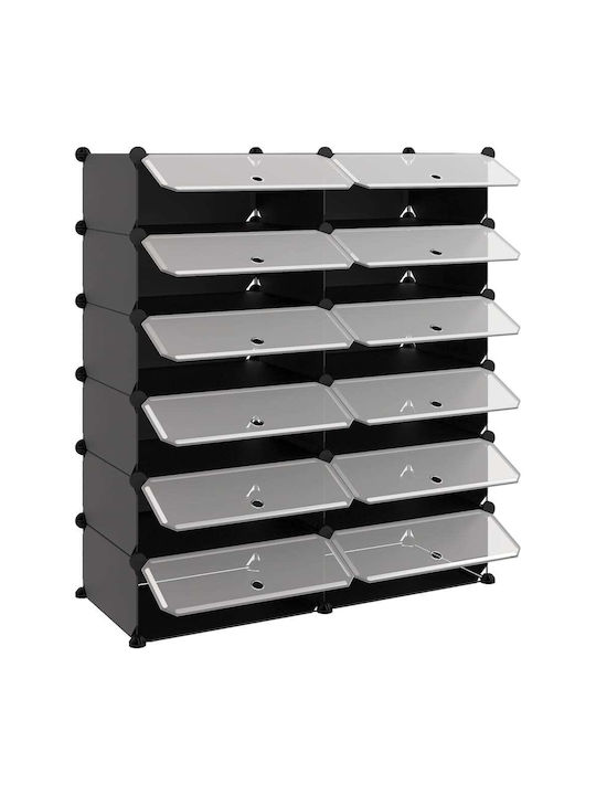 Plastic Shoe Organizer with 12 Shelves Black 94.5x36.5x106cm