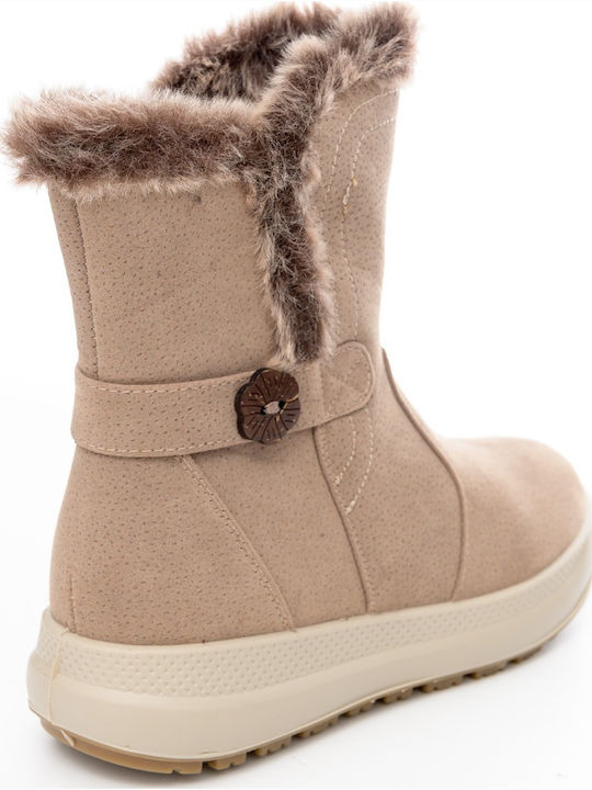Kiona Suede Women's Ankle Boots with Fur Beige