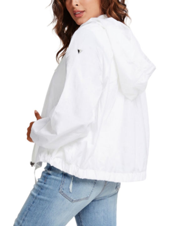 Guess Women's Short Lifestyle Jacket for Winter with Hood White