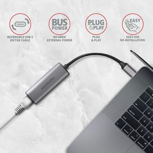 Axagon ADE-25RC Αντάπτορας Δικτύου USB-C με Ενσύρματη Σύνδεση Ethernet (v1)