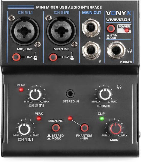 Vonyx VMM301 172.642 Combiner Analogic 3.0 Canale cu Putere Fantomă & 2 Intrări XLR & Bluetooth