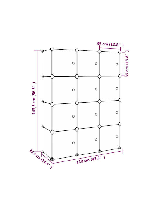 vidaXL Spielzeug Aufbewahrungssystem aus Kunststoff Grün 110x36.5x143.5cm 12Stück