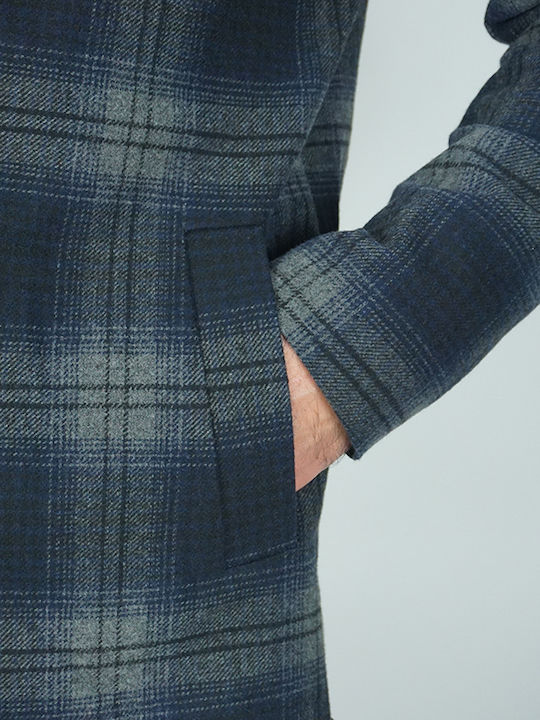 Herren Mantel Navy Blue Check