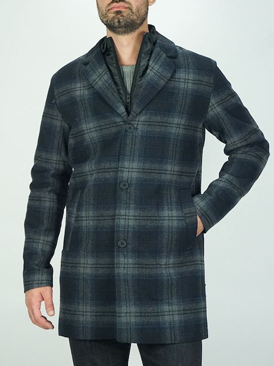 Herren Mantel Navy Blue Check