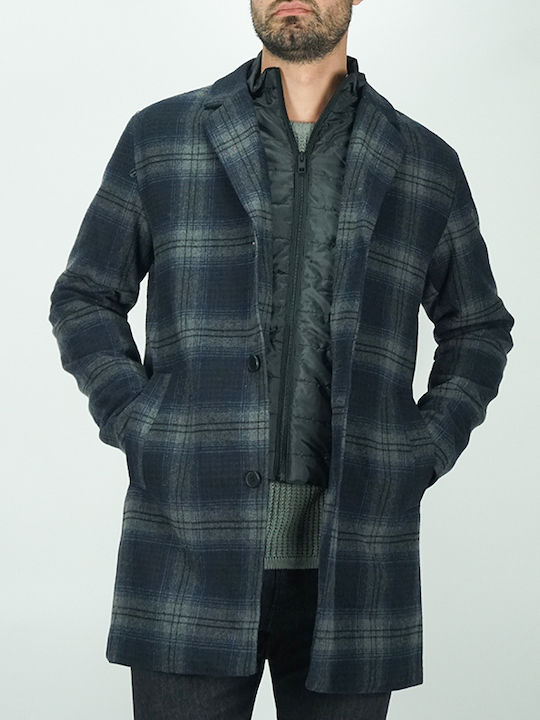 Herren Mantel Navy Blue Check