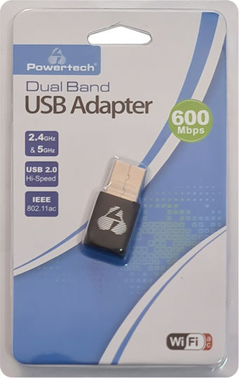 Powertech PT-1041 Αντάπτορας Δικτύου USB με Ασύρματη Σύνδεση Wi-Fi 600Mbps
