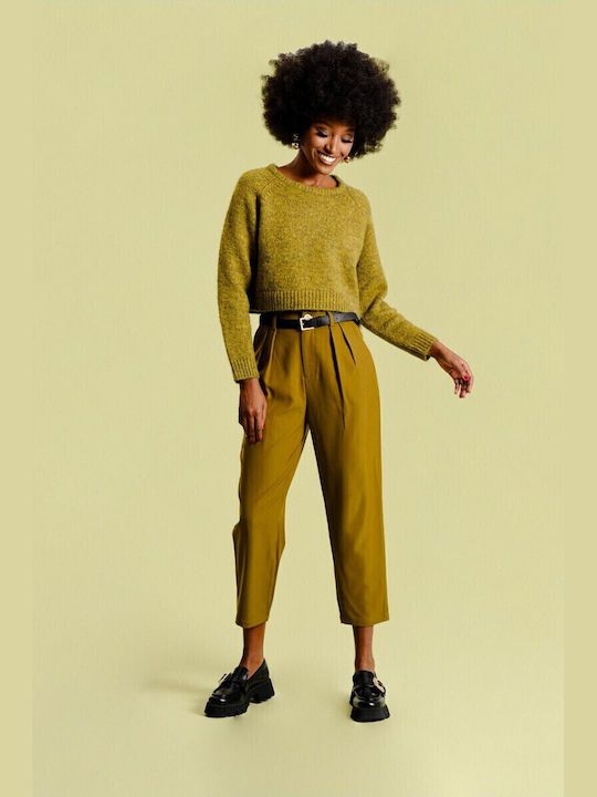 Women's Long Sleeve Crop Sweater Khaki