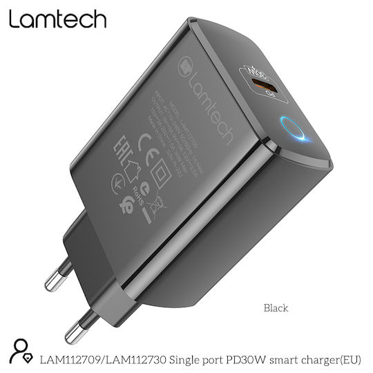 Lamtech Φορτιστής Χωρίς Καλώδιο με Θύρα USB-C 30W Power Delivery Μαύρος (LAM112730)