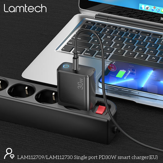 Lamtech Φορτιστής Χωρίς Καλώδιο με Θύρα USB-C 30W Power Delivery Μαύρος (LAM112730)