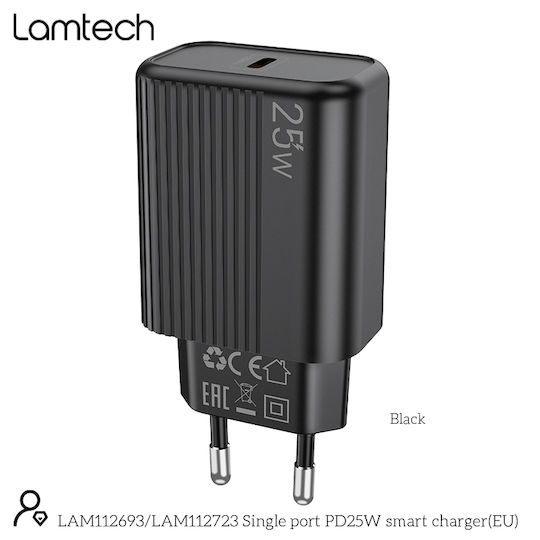 Lamtech Φορτιστής Χωρίς Καλώδιο με Θύρα USB-C 25W Power Delivery Μαύρος (LAM112723)