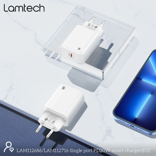 Lamtech Wireless Charger with USB-C Port 20W Power Delivery White (LAM112686)