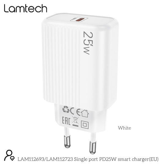 Lamtech Wireless Charger with USB-C Port 25W Power Delivery White (LAM112693)