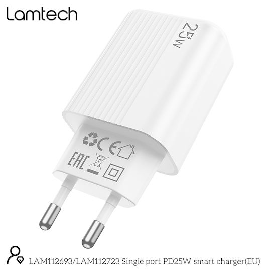Lamtech Wireless Charger with USB-C Port 25W Power Delivery White (LAM112693)