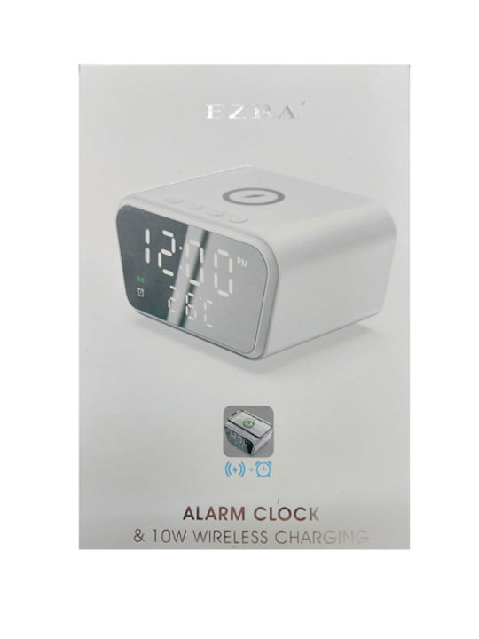 Ezra HC35 Ceas De Masă Digital LED Cu Ceas Deșteptător Și Încărcare Wireless Alb
