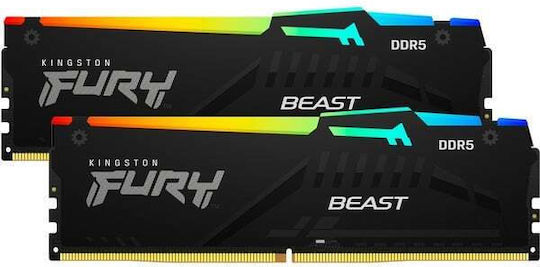 Kingston Fury Beast RGB DDR5 64GB RAM με 2x32GB Modules και Ταχύτητα 6000 για Desktop