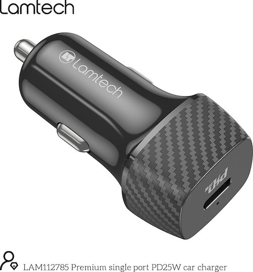 Lamtech Φορτιστής Αυτοκινήτου 25W Γρήγορης Φόρτισης με Θύρες: 1xUSB 1xType-C Μαύρος
