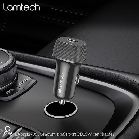 Lamtech Φορτιστής Αυτοκινήτου 25W Γρήγορης Φόρτισης με Θύρες: 1xUSB 1xType-C Μαύρος