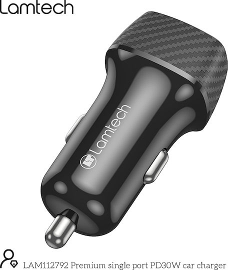 Lamtech Φορτιστής Αυτοκινήτου 30W Γρήγορης Φόρτισης με μία Θύρα: 1xType-C Μαύρος