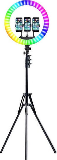 Nordic Led Ring Light with 3 Mobile Holders RGB Ring Light 45cm with Floor Tripod and Mobile Phone Holder