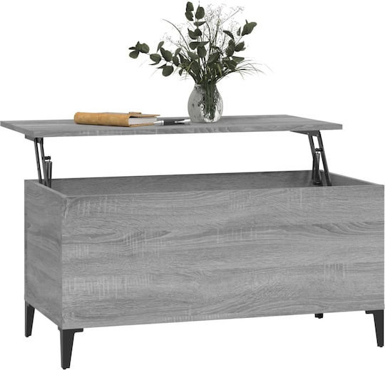 Rectangular Central Wooden Coffee Table with Lifting Mechanism Gray 90x44.5x45 cm