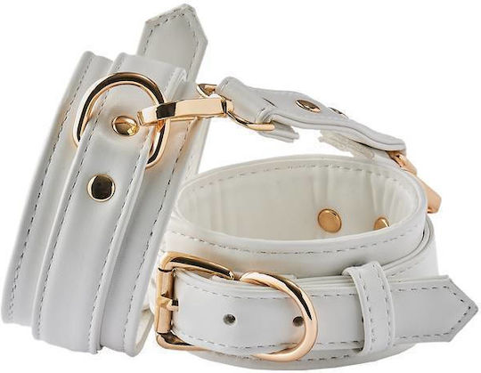 Dream Toys Blaze Elite Leather Ankle Cuffs Handcuffs White