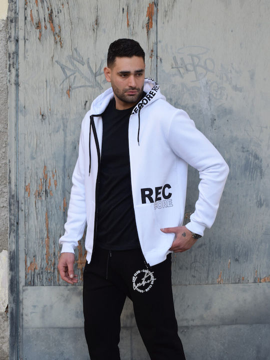 Men's hoodie cardigan with zip and hood, white color (code FT278)