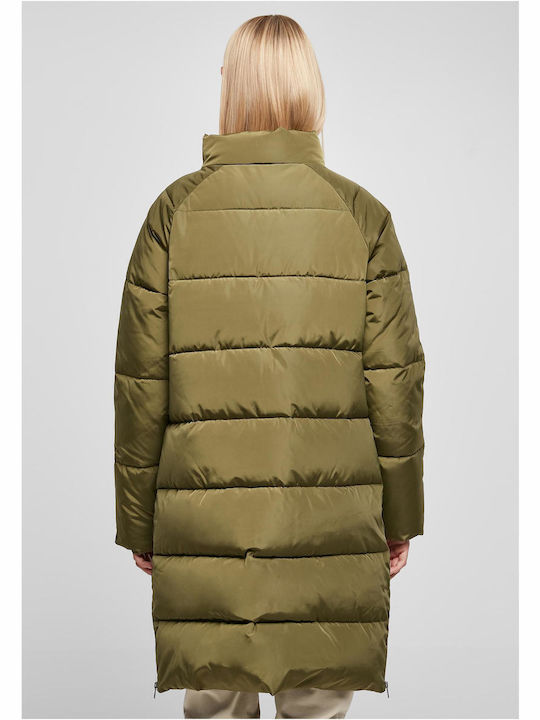 Urban Classics Lang Damen Puffer Jacke für Winter Khaki