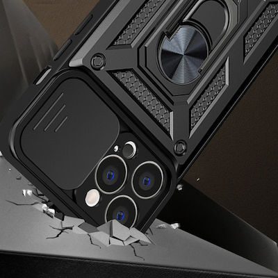 Hurtel Hybrid Armor Camshield Back Cover Πλαστικό / Σιλικόνης Ανθεκτική Μαύρο (iPhone 14 Pro)