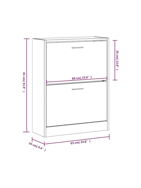 Suport pentru pantofi cu 2 Rafturi Oak L63xW24xH81cm