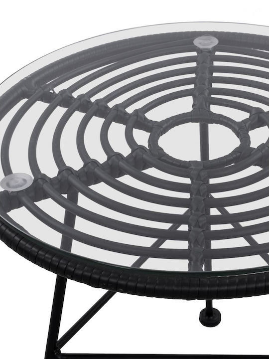 Arellius Auxiliary Outdoor Table with Glass Surface and Metal Frame Black 45x45x46cm