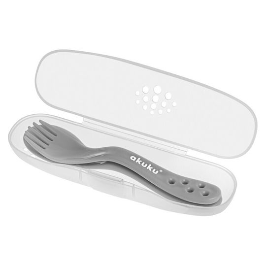 Akuku Baby Cutlery Set with Fork The Cutlery Set in Case Plastic Gray 2 Pieces
