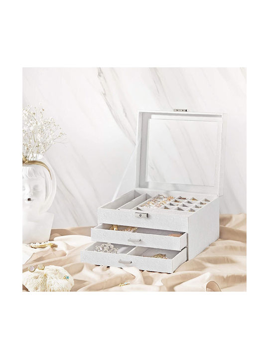 Songmics Velvet Jewellery Box with Drawer White 23.1x20.3x13.9cm