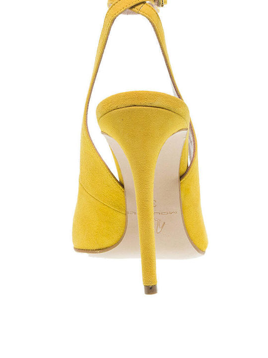 Mourtzi Suede Stiletto Yellow High Heels with Strap