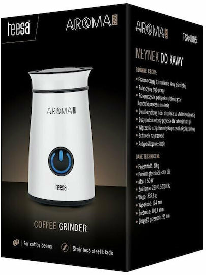 Teesa Aroma G50 Electric Coffee Grinder 150W for 50gr Beans White
