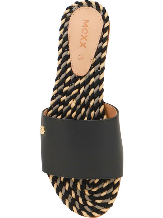 Leather Women's Flat Sandals in Black Color
