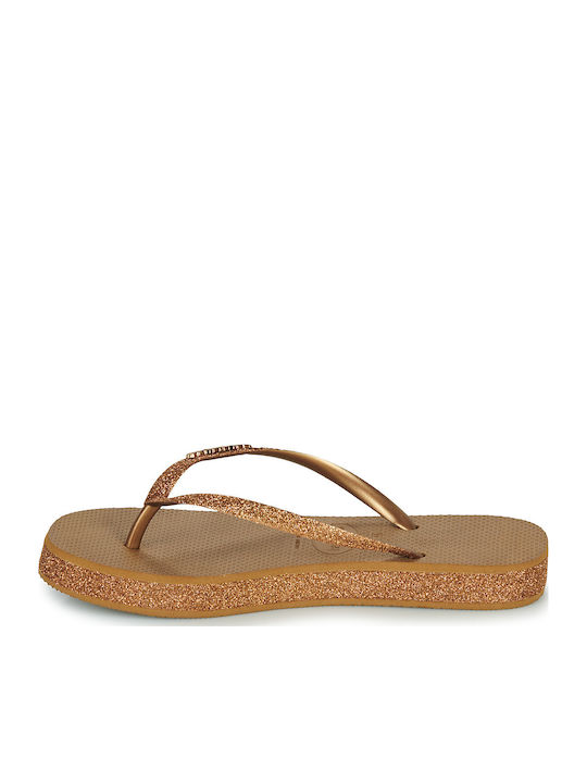 Slim Flatform Frauen Flip Flops in Gold Farbe