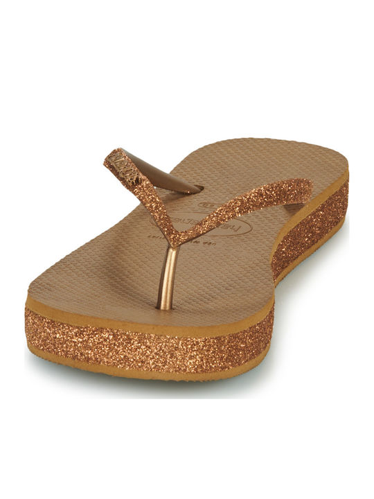 Slim Flatform Frauen Flip Flops in Gold Farbe