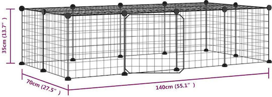 vidaXL Κλουβί Τρωκτικού 140x70x35cm με 20 Πάνελ & Πόρτα Μαύρο Ατσάλινο