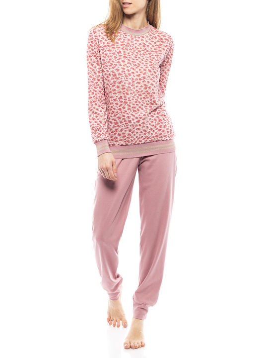 Pink Label Winter Damen Pyjama-Set Baumwolle Rosa