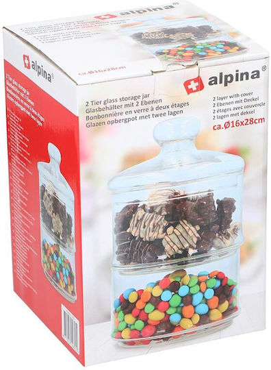 Alpina Appliances General Use Glass Jar with Lid Transparent 16x16x28cm 1 Piece
